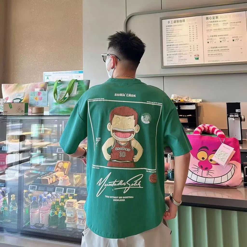 【M-8XL】Men's Oversized Tee Casual Loose Japanese anime slam dunk Printed T-shirt Suitable Men Women - Live Store 4U
