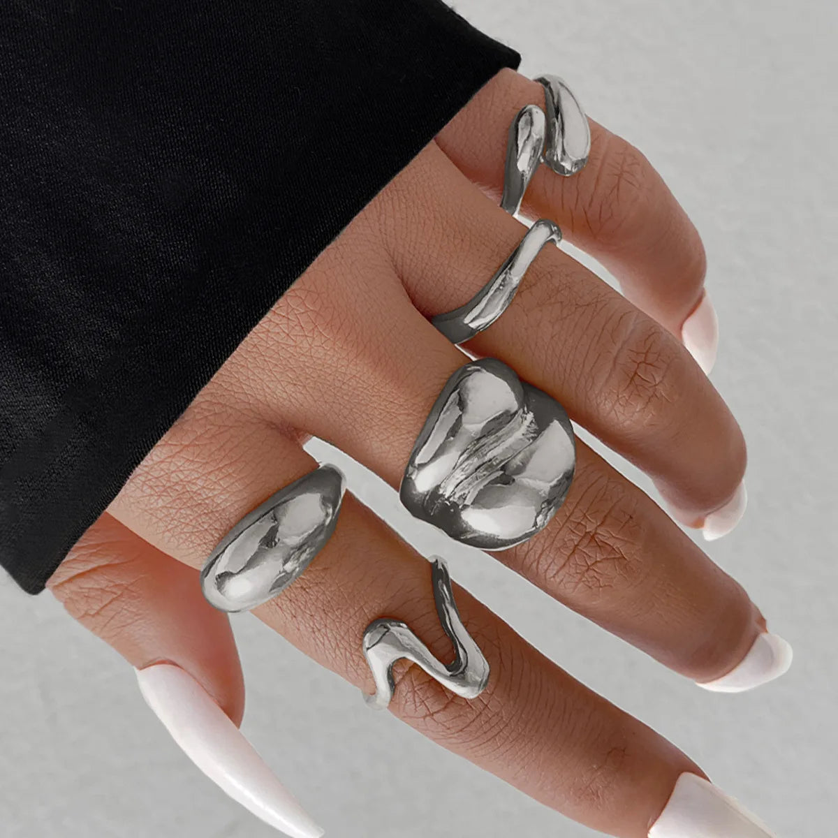 15Pcs/Set Exaggerated Metal Irregular Lines Water Droplet Smooth Rings for Women Men Punk Retro Boho Fashion Jewelry Gift - Live Store 4U