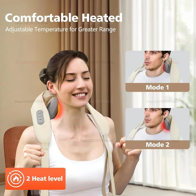 20W Beige Neck And Shoulder Massager Wireless Shoulder And Back Kneading Massage Shawl Trapezius Neck Cervical Masajeador