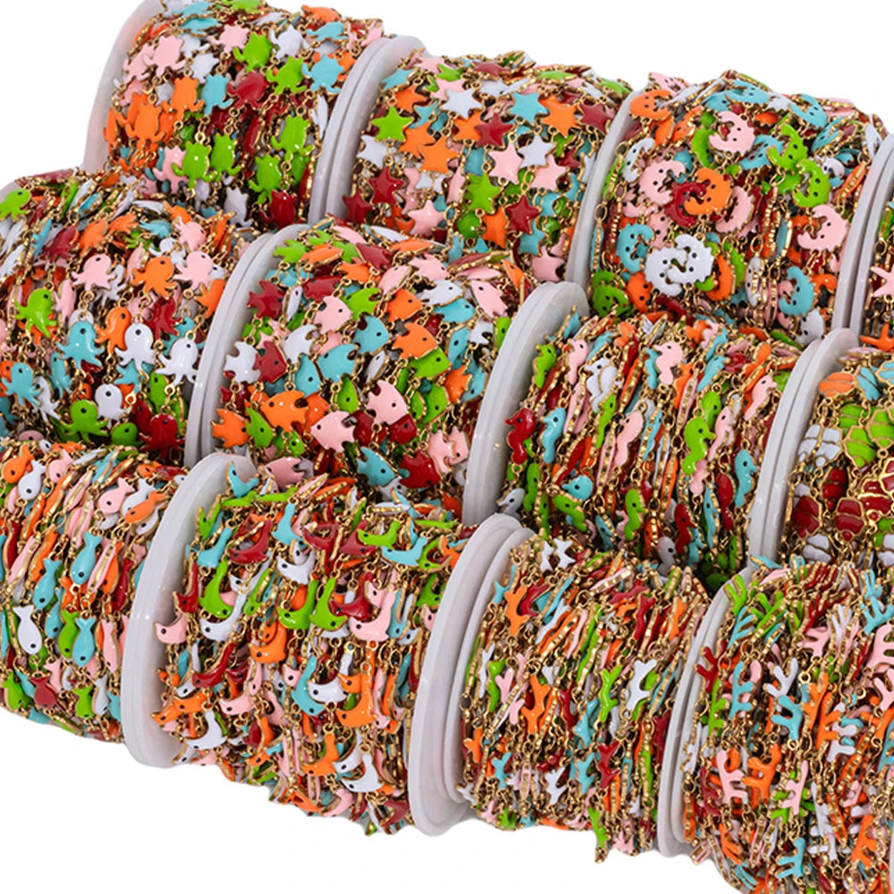 1Meter Stainless Steels Enamel Ocean Animal Charms Chains for DIY Necklaces Making Jewelry Findings Bracelets Anklet Component