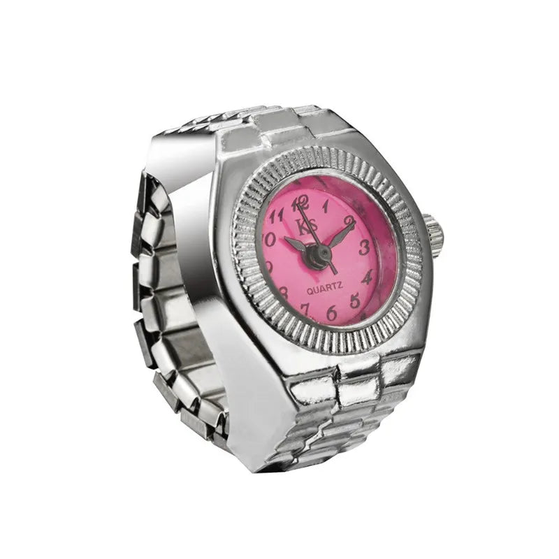 Vintage Punk Finger Watch Mini Elastic Strap Alloy Watches Couple Rings Jewelry Clock Retro Roman Quartz Watch Rings Women Men - Live Store 4U