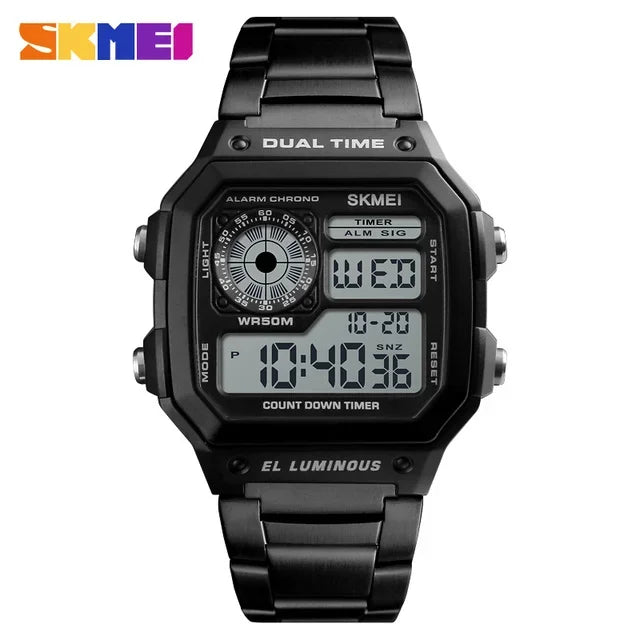 SKMEI 1335 Retro SportsDigital Watch for Men Waterproof Chrono Electronic Mens Wristwatches Stainless Steel Clock Reloj Hombre