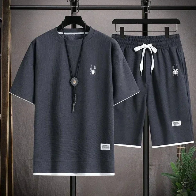 Men's short sleeved T-shirt and sports shorts set casual sportswear Korean fashion summer - Live Store 4U