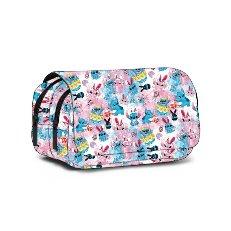 New Disney Cartoon Lilo&Stitch Pencil Case Cute Girl&Child School Supplies Double Layered Flip Cover Pencil Box Holiday Gifts