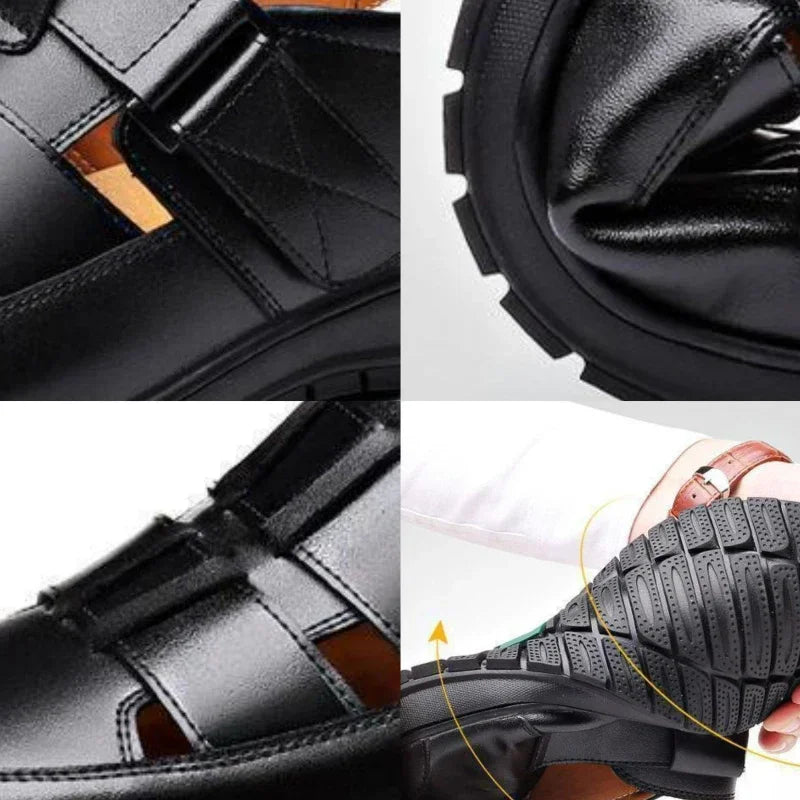 Summer New Men's Hollow up PU Leather Breathable Sandals Non-slip Flat Soft Bottom Handmade Trendy Design Shoes Men's Shoes