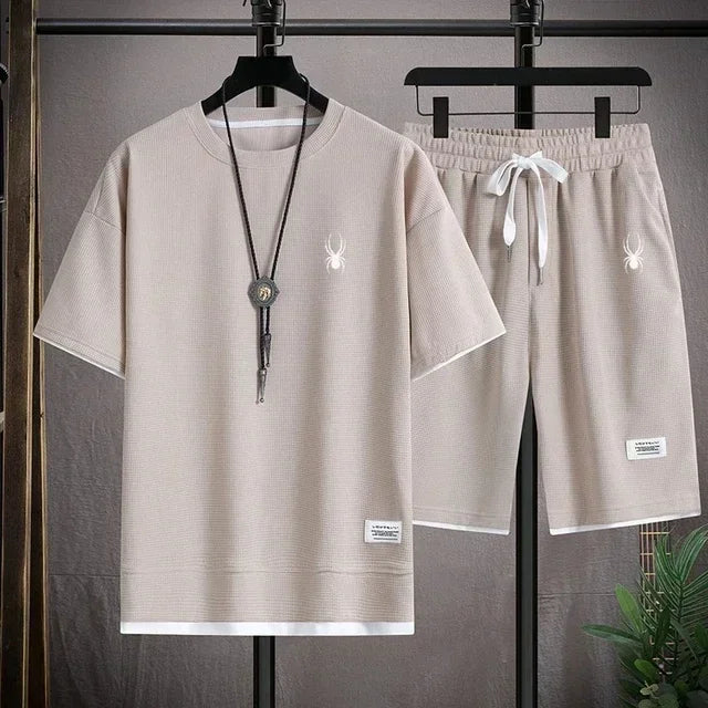 Men's short sleeved T-shirt and sports shorts set casual sportswear Korean fashion summer - Live Store 4U