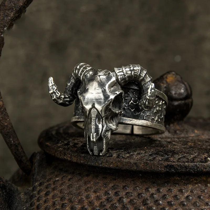 Vintage black goat open ring grams dark demon satanic niche exaggerated personality male finger ring - Live Store 4U