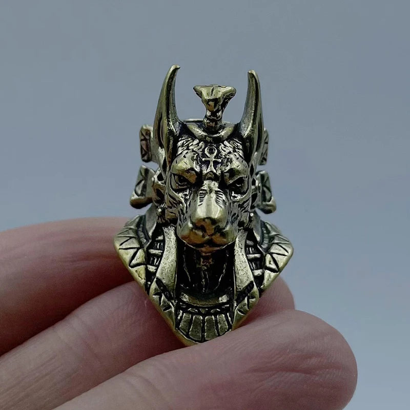 Ancient Egypt Death God Jackal Head Brass EDC Knife Beads DIY Woven Lanyard Pendants Jewelry Outdoor Accessories