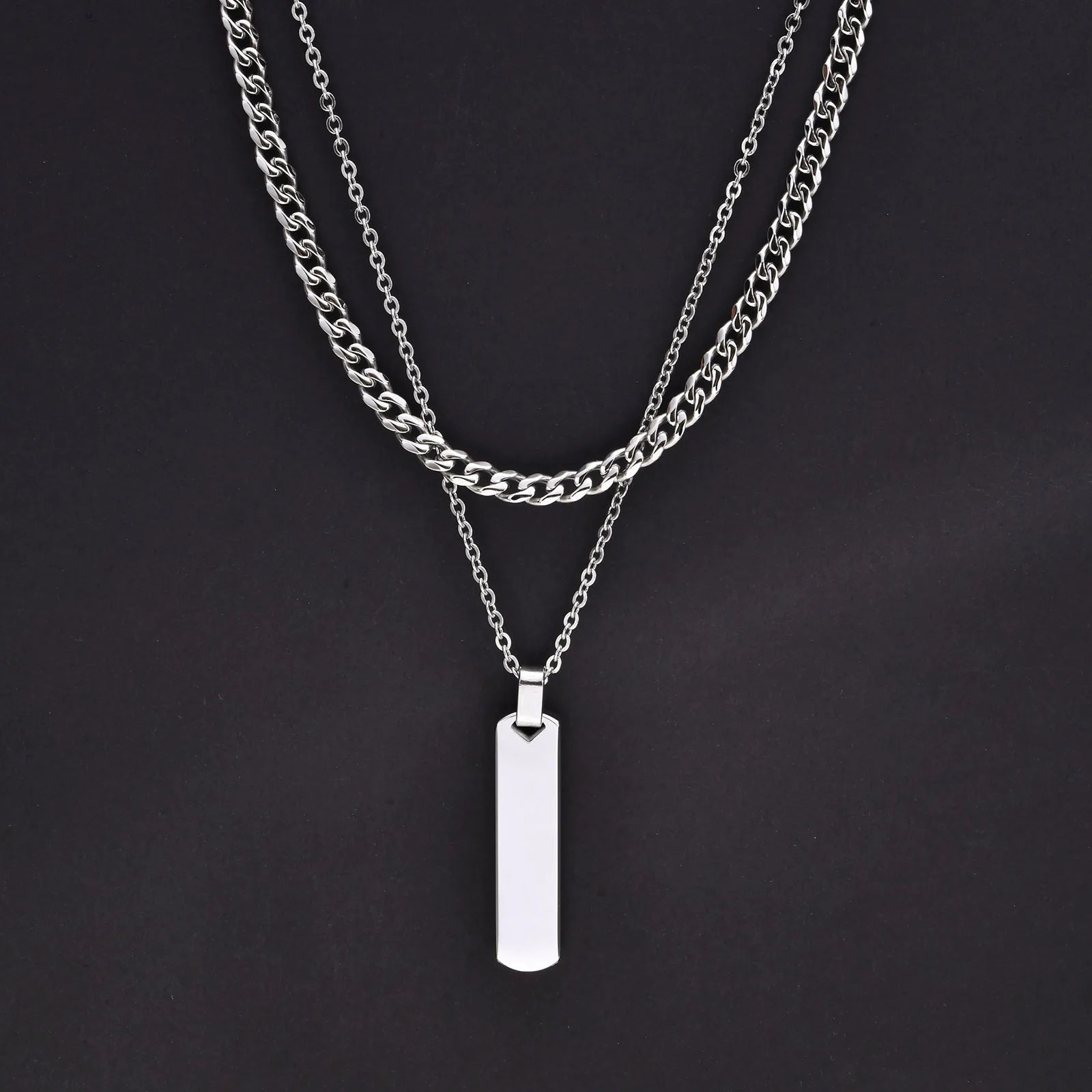 2pcs/set Vertical Bar Stacked Necklaces for Men Boys,Wateproof Stainless Steel Cuban Chain Collar,Stylish Jewelry Sets Gifts