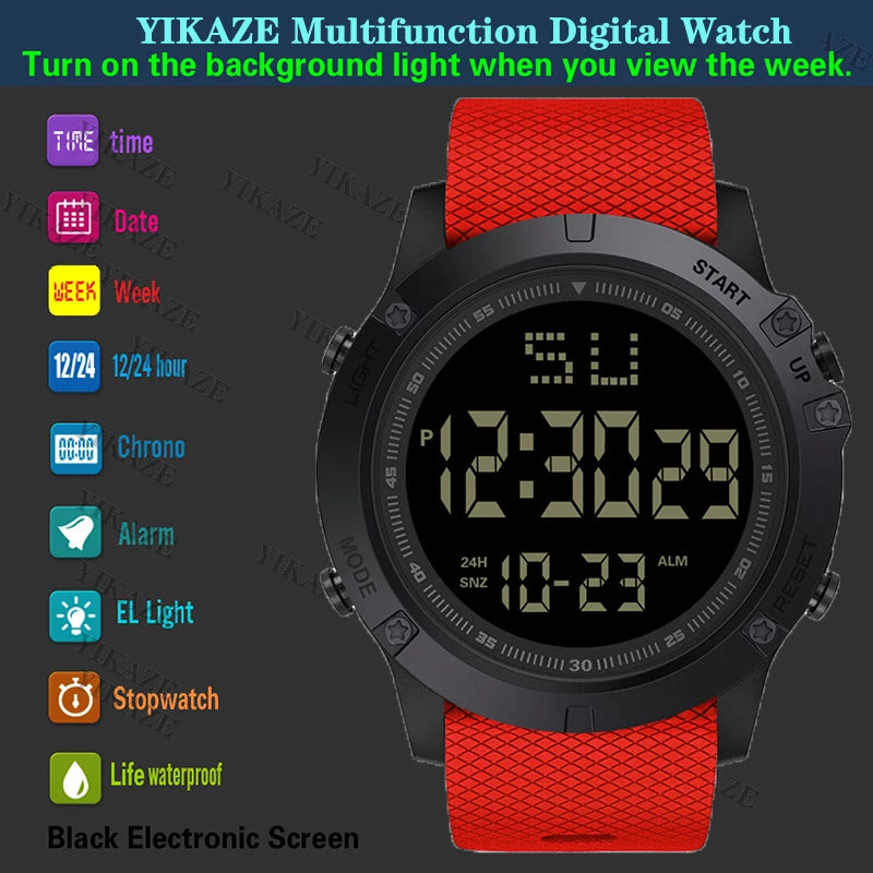 Men Sport Watch Multifunction Military Sports Watch Waterproof Luminous LED Digital Kids Watch Big Dial Student Electronic Watch