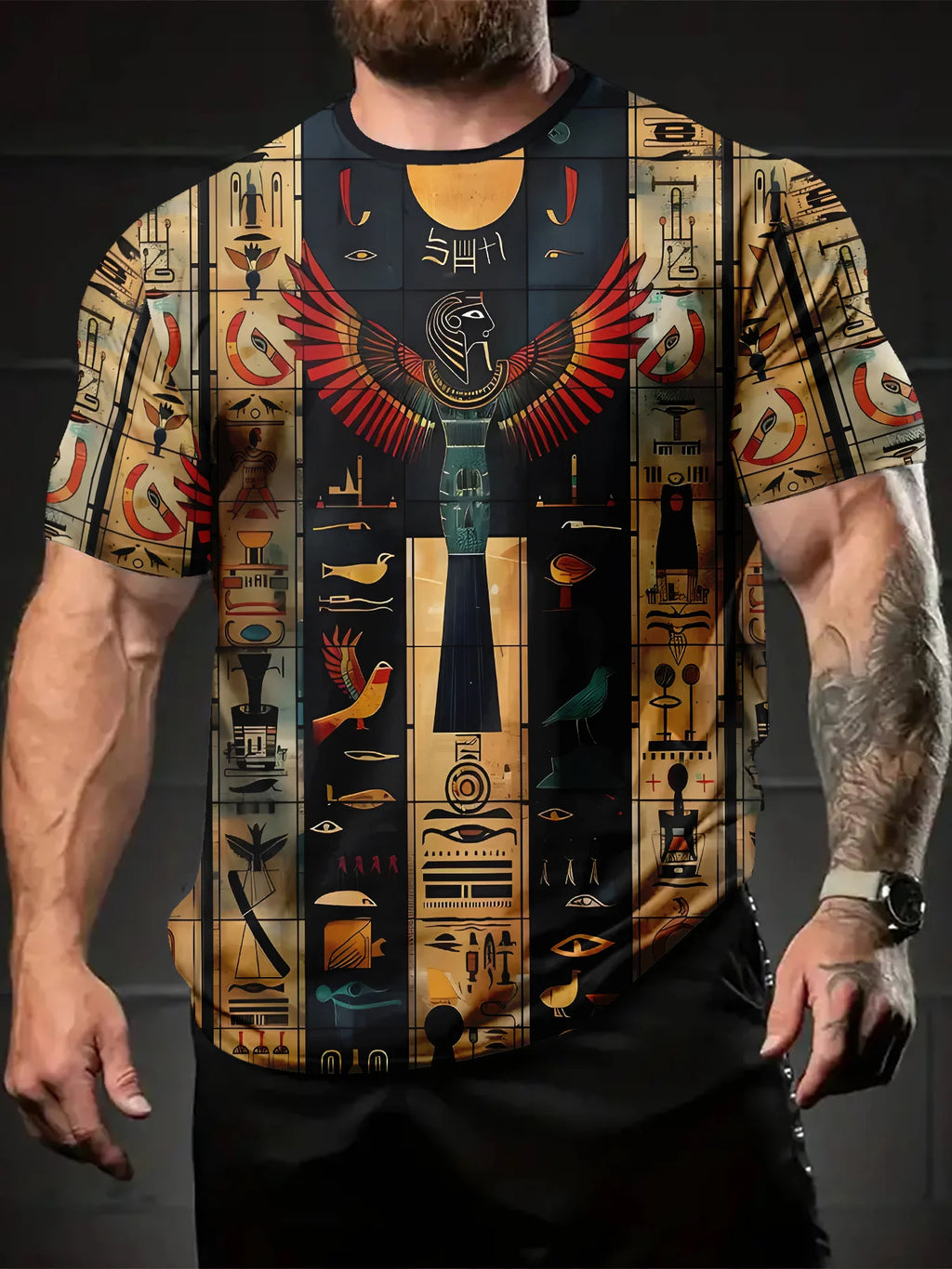 Men's Egyptian Horus Hawk 3D T-Shirt - Ancient Egypt Graphic Tee with Eye of Horus - Lightweight Breathable Shirt for Gym