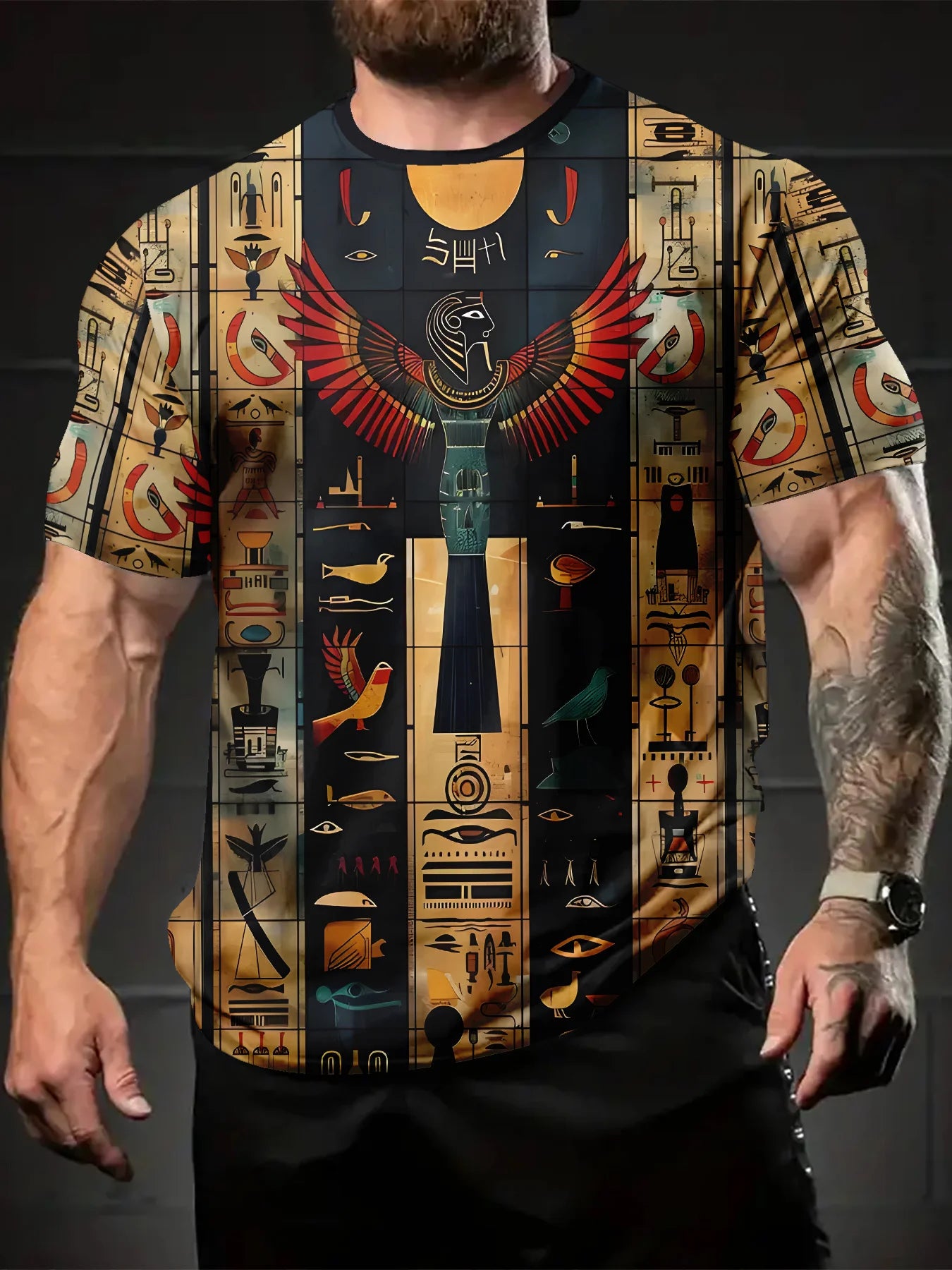 Men's Egyptian Horus Hawk 3D T-Shirt - Ancient Egypt Graphic Tee with Eye of Horus - Lightweight Breathable Shirt for Gym