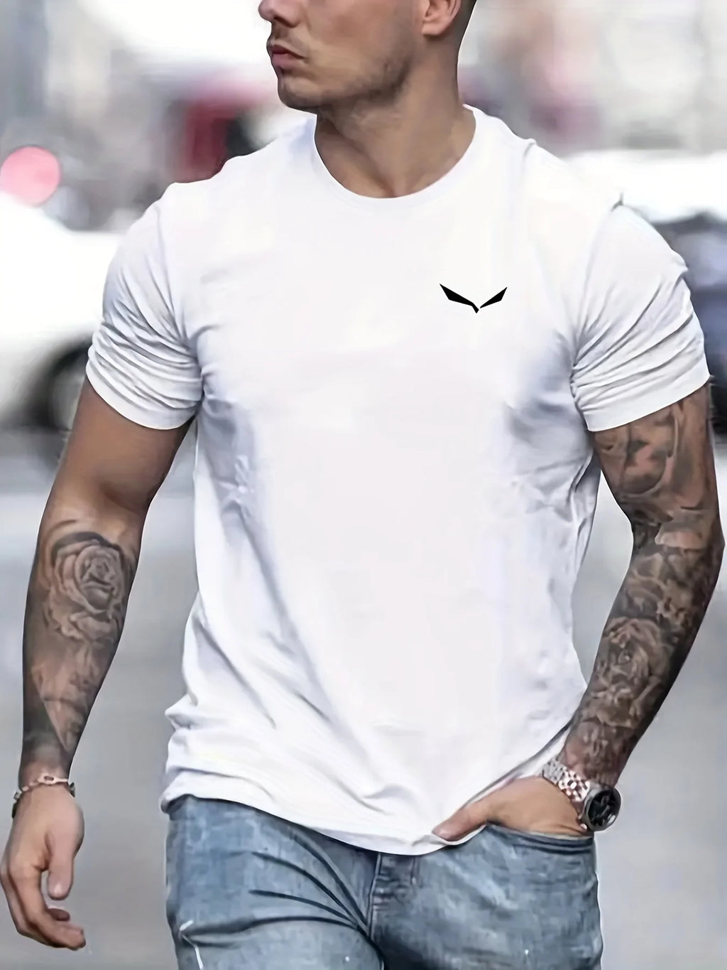 Men's Summer Loose Size 100% Cotton Bird Print Slim Fit Casual Round Neck Short Sleeve T-shirt Top - Live Store 4U