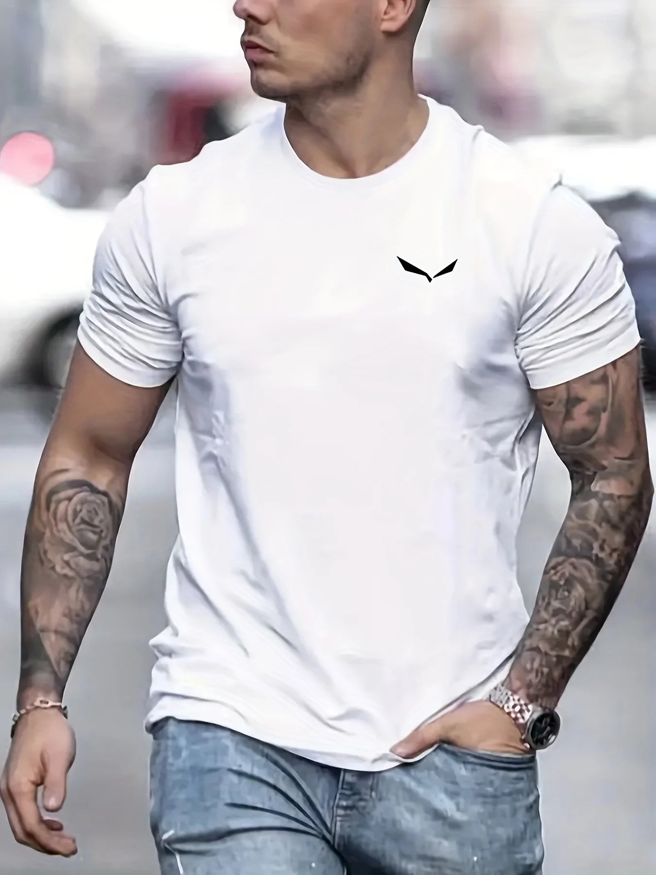 Men's Summer Loose Size 100% Cotton Bird Print Slim Fit Casual Round Neck Short Sleeve T-shirt Top - Live Store 4U