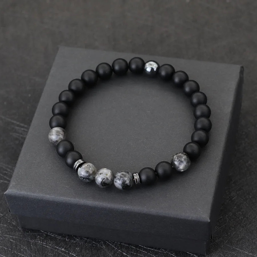Noter Handmade Mens Bracelet 8mm Onyx Tiger Eyes Stone Beaded Braclet Hematite Healing Braslet Cadeau Homme Leisure Accessories - Live Store 4U