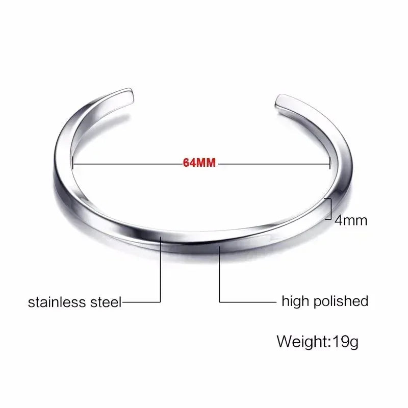 2024 New Simple Twisted Stainless Steel Open Bangles for Men Women Delicate Silver Color Cuff Bracelet Fashion Party Jewelry - Live Store 4U