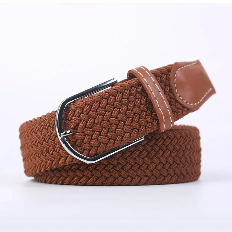 107/120/130cm UNISEX Casual Knitted Pin Buckle Women Belt Woven Canvas Elastic Expandable Braided Stretch Jeans Belts for Men - Live Store 4U