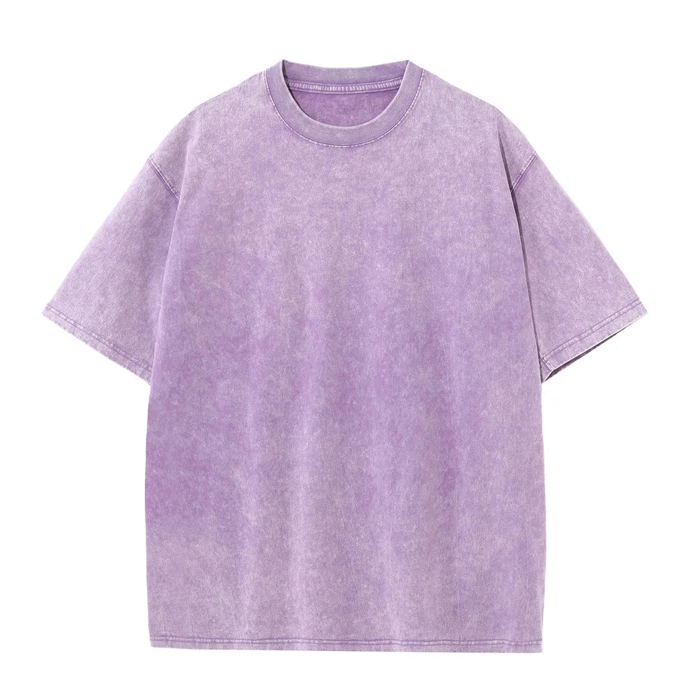 230G Cotton American Large Size T Shirts Men Summer Vintage Clothes Washed Tees Casual Short Sleeve Basic Male Tops - Live Store 4U
