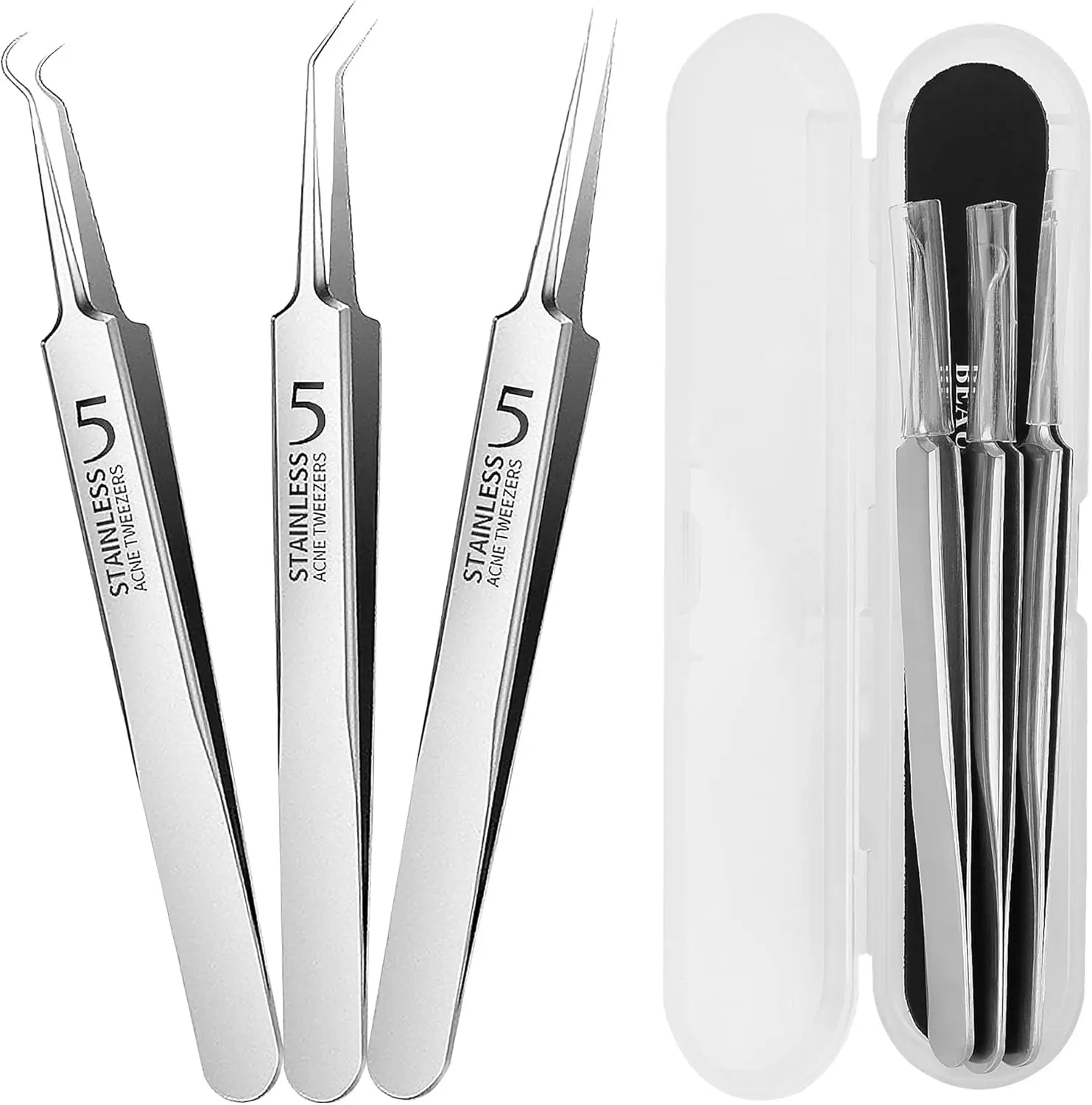 Professional Blackhead Tweezers,High Hard Stainless Steel Blackhead Remover,Precision Pimple Popper Tool Kit,Blackhead Extractor