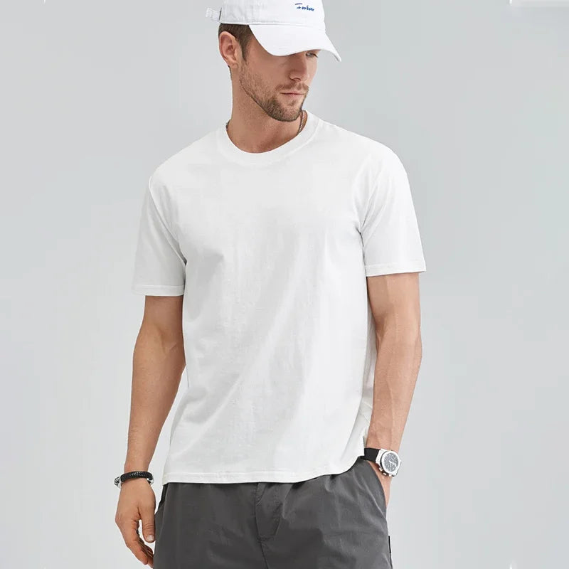 2025 Summer Cotton T-Shirt High Quality Casual Oversize Tee Men Women Short Sleeves Tee Shirt Boys Basic Solid color Sports Tops - Live Store 4U