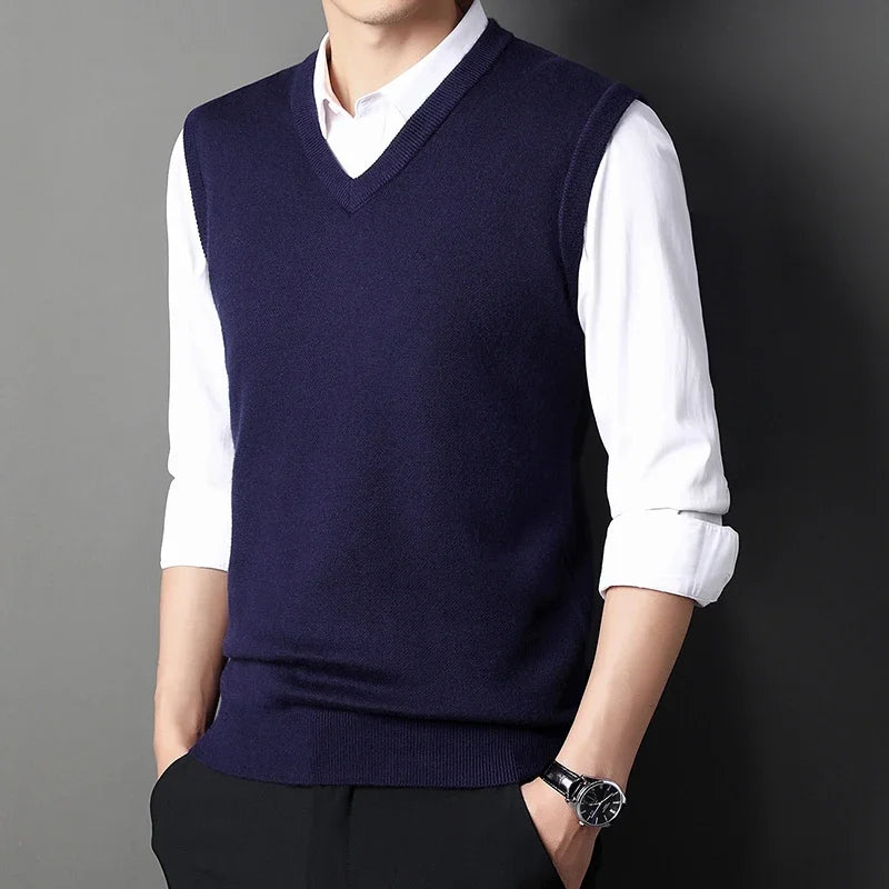 Men's Solid Color Sweater Vest Casual Fashion Warm Top for All Seasons Comfortable Breathable Layering Essential - Live Store 4U