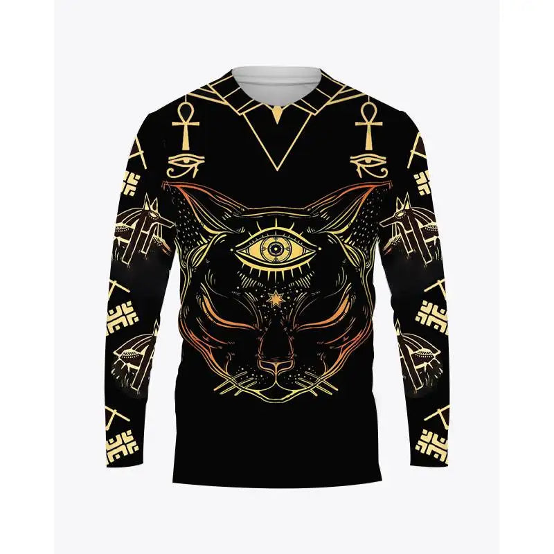 Ancient Egyptian Horus Print Summer Men's O-Neck T-shirt Casual Long Sleeve Oversized Pullover Fashion Tops Trend Men Clothing