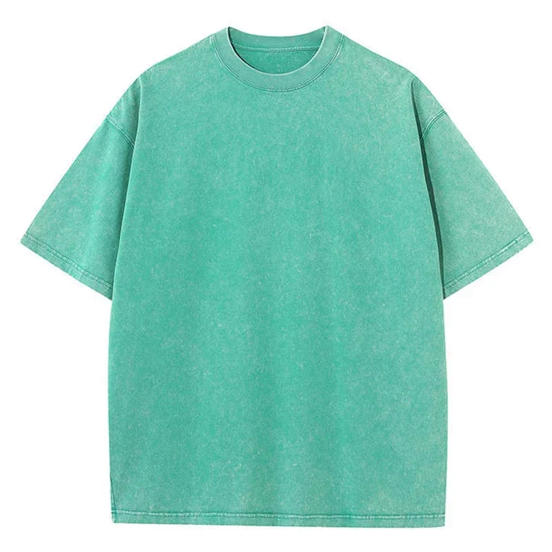 American Style Retro Heavyweight Solid Color Short Sleeved T-shirt Men Women Summer Street Trendy Washed Old Oversized Clothes - Live Store 4U