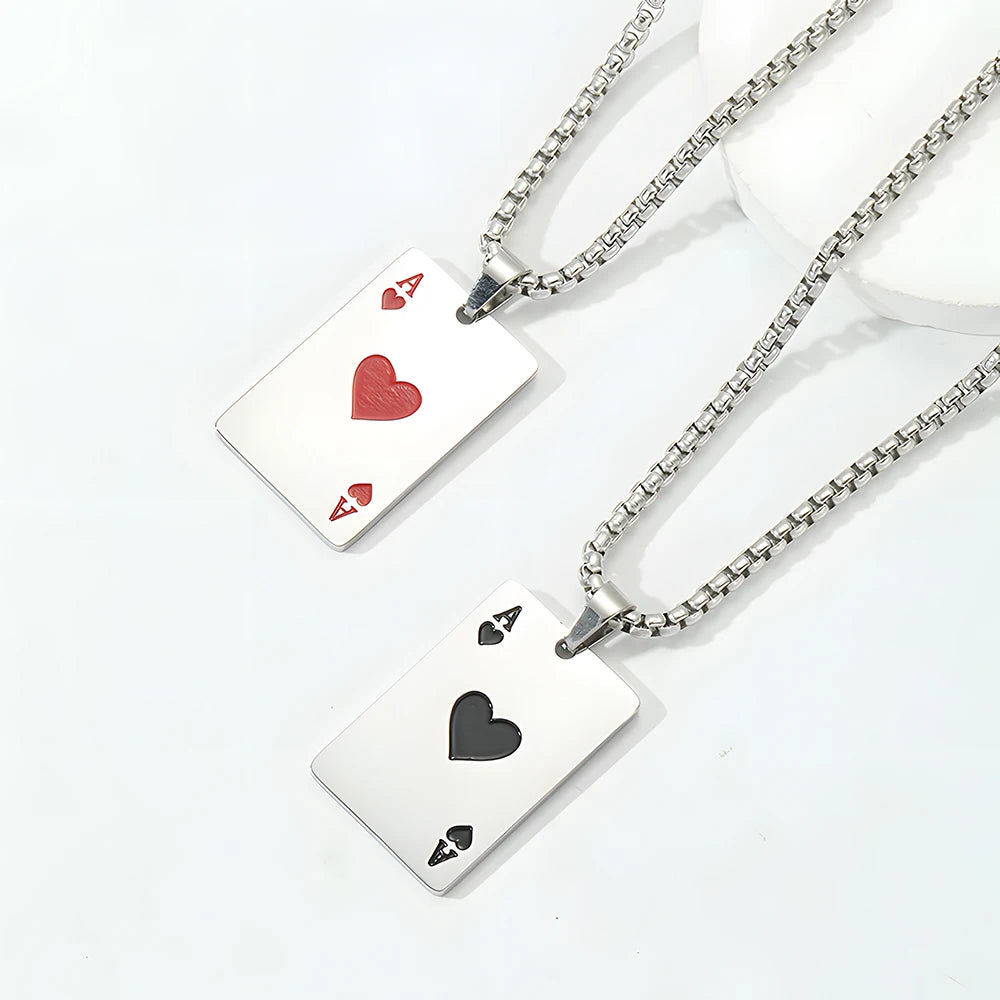 Hip Hop Stainless Steel Poker Card Ace of Spades Necklace For Men Pendant Chain Playing Cards Jewelry Ace of Hearts Necklaces - Live Store 4U