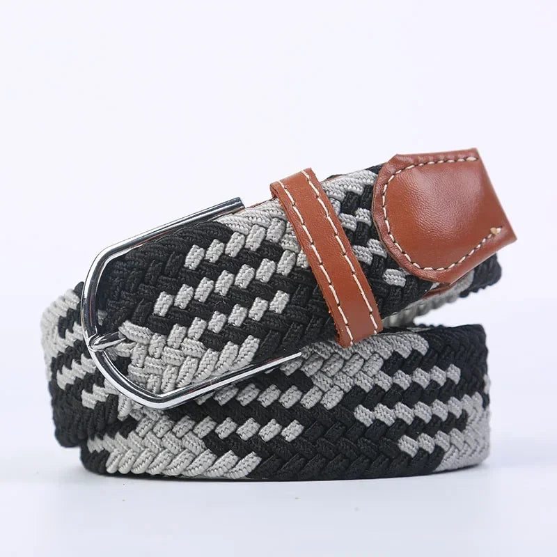 107/120/130cm UNISEX Casual Knitted Pin Buckle Women Belt Woven Canvas Elastic Expandable Braided Stretch Jeans Belts for Men - Live Store 4U