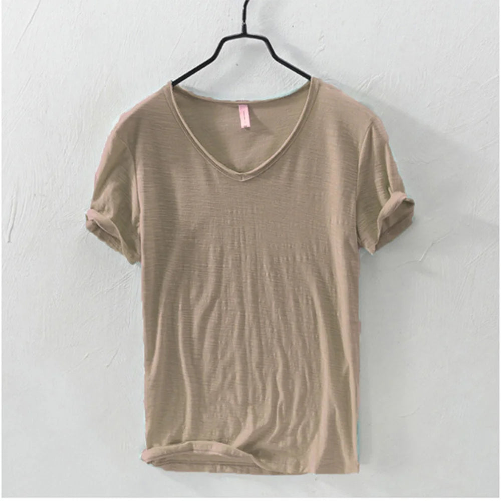 New Mens T Shirt Pure Color V Collar Short Sleeved Tops Tees Men T-Shirt 10colors slim Man T-Shirts Fitness For Male Clothes - Live Store 4U