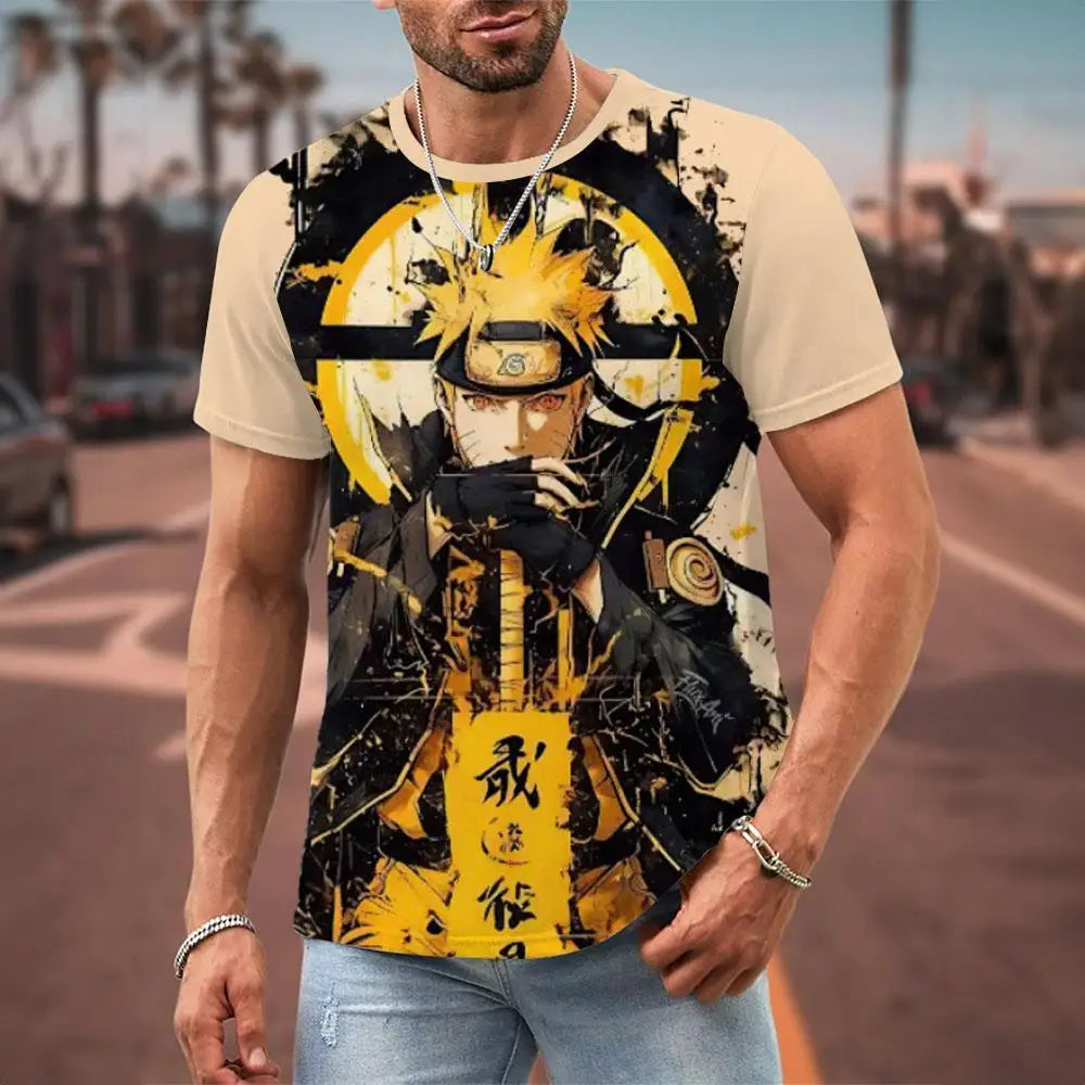 MINISO Naruto Men's T Shirt Japanese Anime 3D Prints Casual Short Sleeve Tees Street Oversized Clothing Fashion Cartoon T-Shirts - Live Store 4U