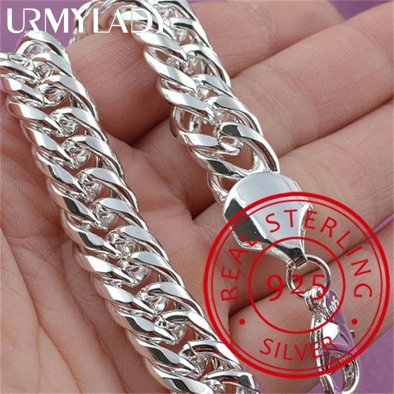 Noble 925 Sterling Silver Square Solid Chain Bracelet For Women Men Charm Party Gift Wedding Fashion Jewelry - Live Store 4U