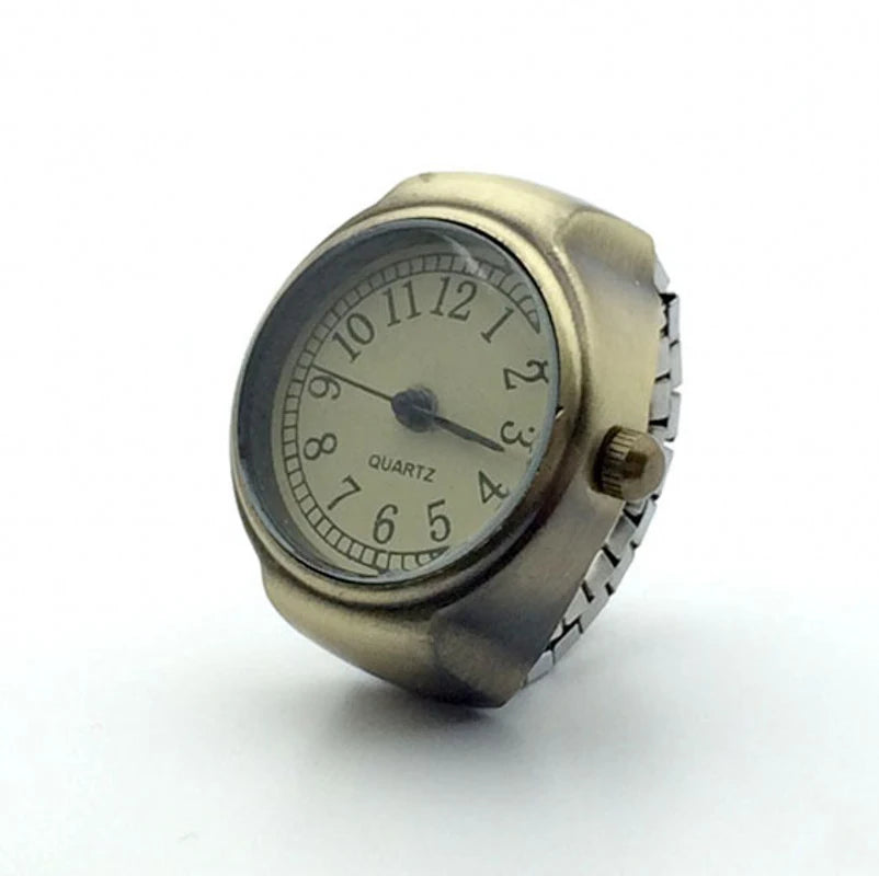 Vintage Punk Finger Watch Mini Elastic Strap Alloy Watches Couple Rings Jewelry Clock Retro Roman Quartz Watch Rings Women Men - Live Store 4U