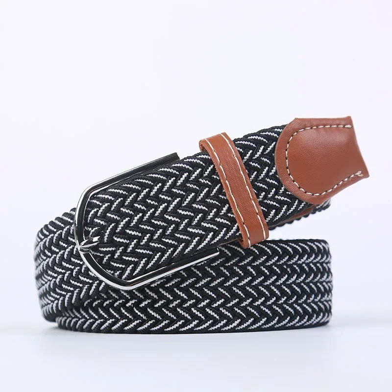 107/120/130cm UNISEX Casual Knitted Pin Buckle Women Belt Woven Canvas Elastic Expandable Braided Stretch Jeans Belts for Men - Live Store 4U