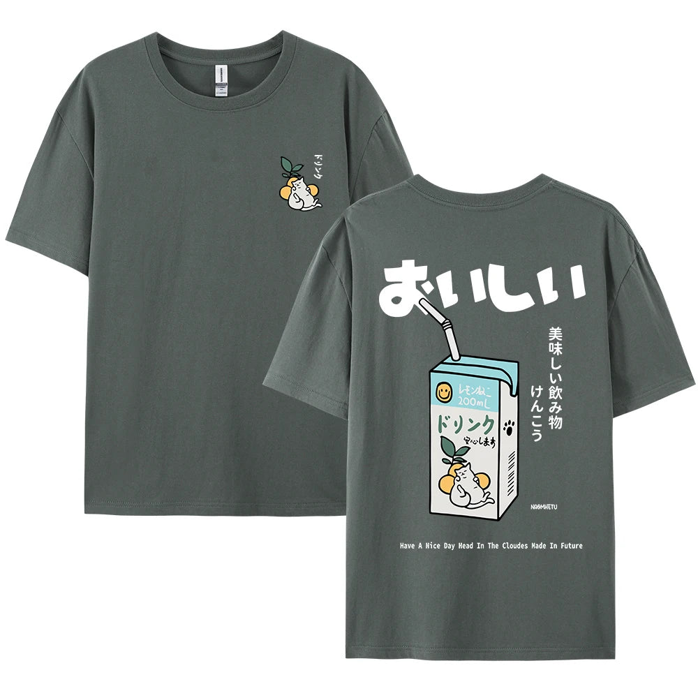 Cute Japanese Cat Print Oversized T-shirt men Women Short Sleeve Loose Casual Tee Shirt Streetwear Tops Cotton Harajuku Clothing - Live Store 4U