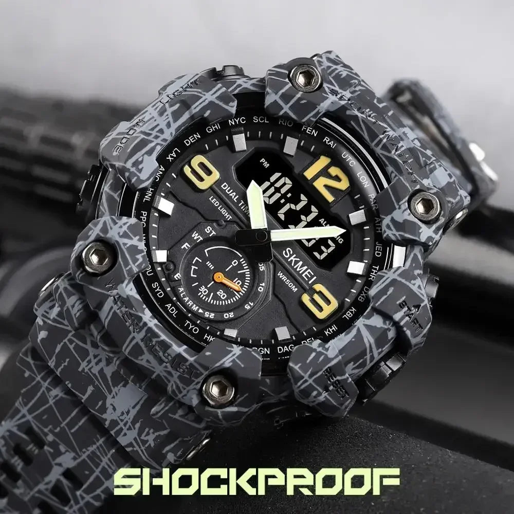 SKMEI 1637 Dual Movement 3 Time Sport Wristwatch Mens Waterproof Electronic Watches montre homme Shockproof Digital Men Watch