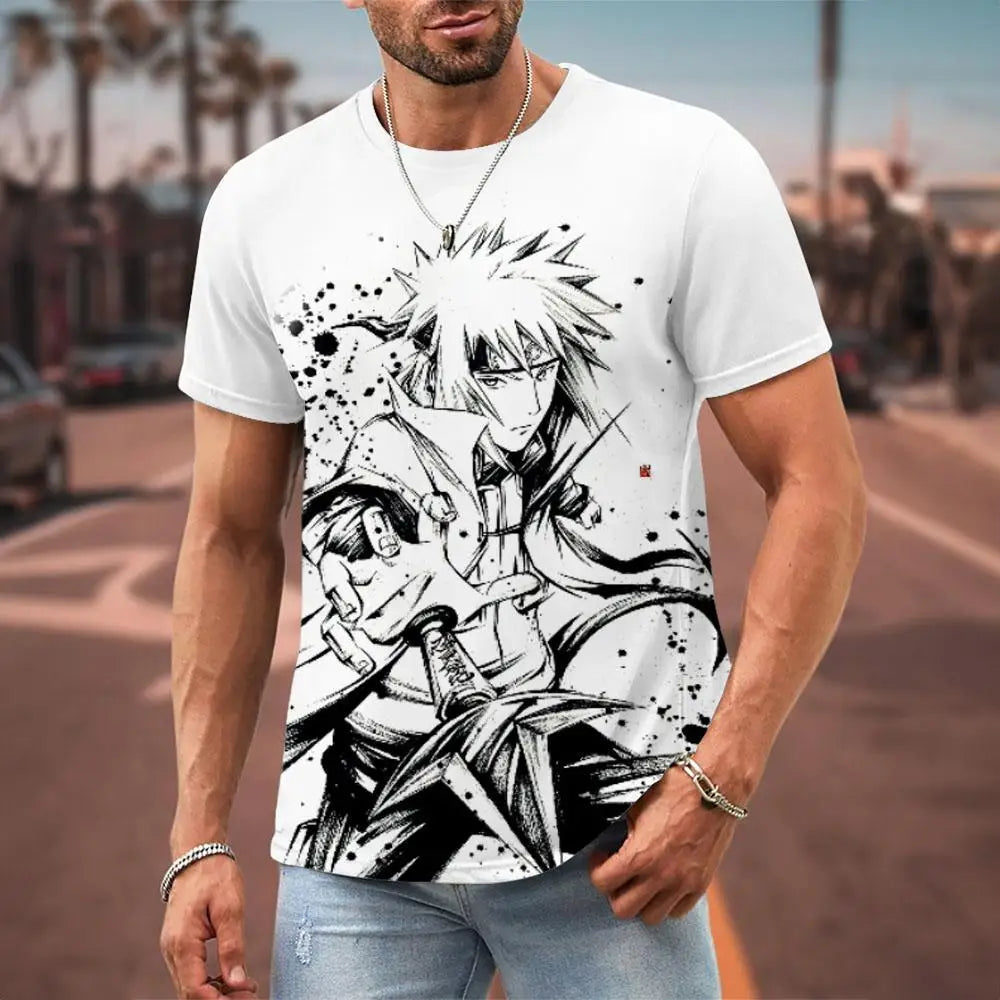 MINISO Naruto Men's T Shirt Japanese Anime 3D Prints Casual Short Sleeve Tees Street Oversized Clothing Fashion Cartoon T-Shirts - Live Store 4U
