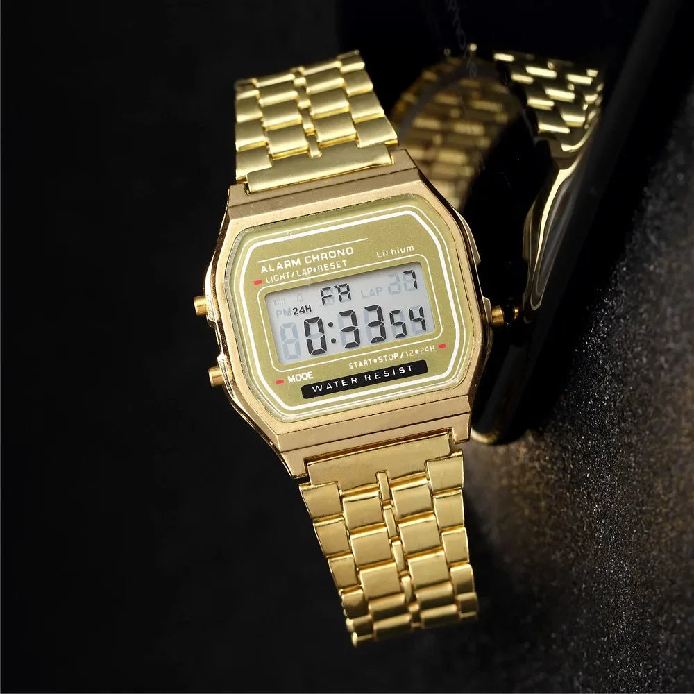 New Women Men Unisex Watch Gold Black Vintage LED Digital Sports Military Wristwatches LED Electronic Digital Present Gift Male