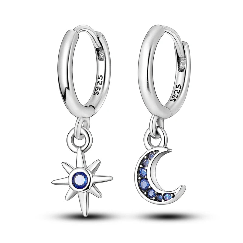 925 Sterling Silver Star Moon Hoop Earrings Sparkling Cubic Zircon Clover Earrings For Women Pretty Wedding Party Jewelry Gifts