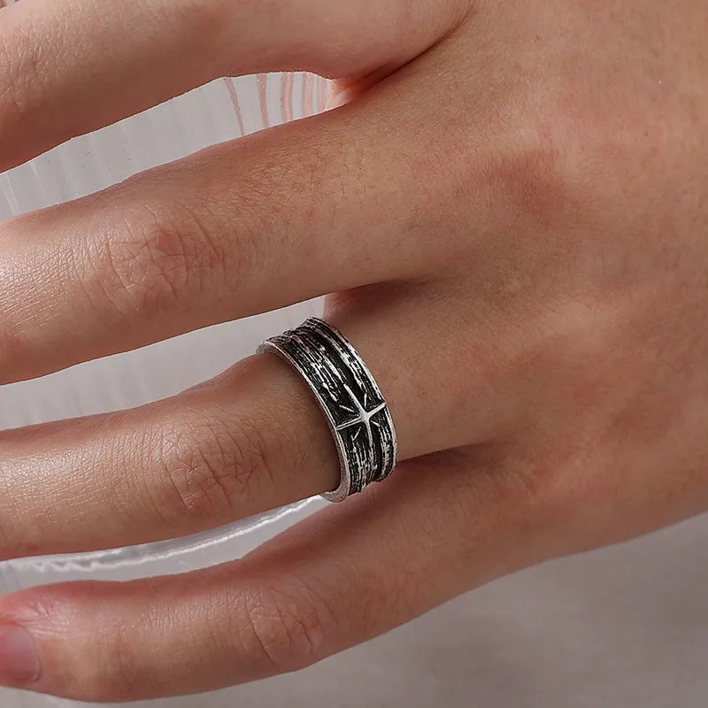 Retro Stary Night Art Ring For Men Silver Color Punk Gothic Adjustable Open Ring Rock Handmade Unisex Jewelry Accessories Gift - Live Store 4U
