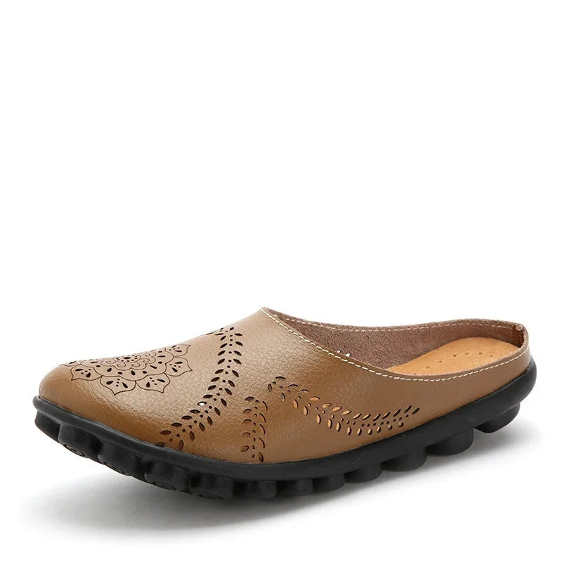 2023 Summer Shoes Woman Genuine Leather Women Flats Hollow Women's Loafers Female Solid Shoe Size 35-44 Sneakers Shoes
