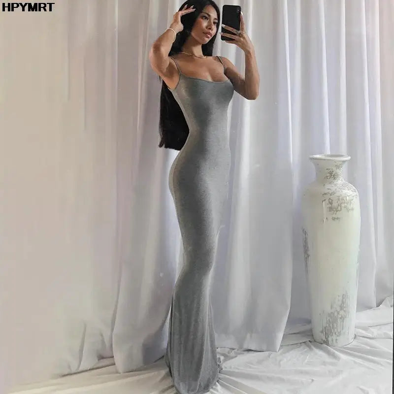 Satin Slip Sleeveless Backless Slim Sexy Maxi Dress 2022 Spring Women Party Y2K Concise Bodycon Elegant Dresses Female Clothing - Live Store 4U