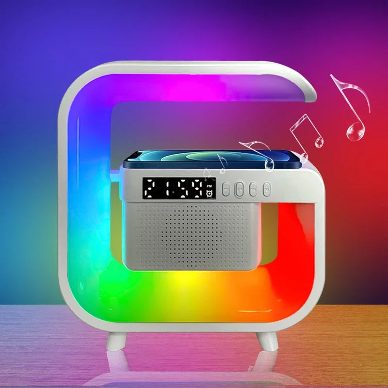 Multifunction Wireless Charger Pad Stand Speaker TF RGB Night Light Fast Charging Station for iPhone 16 15 Samsung Xiaomi Huawei