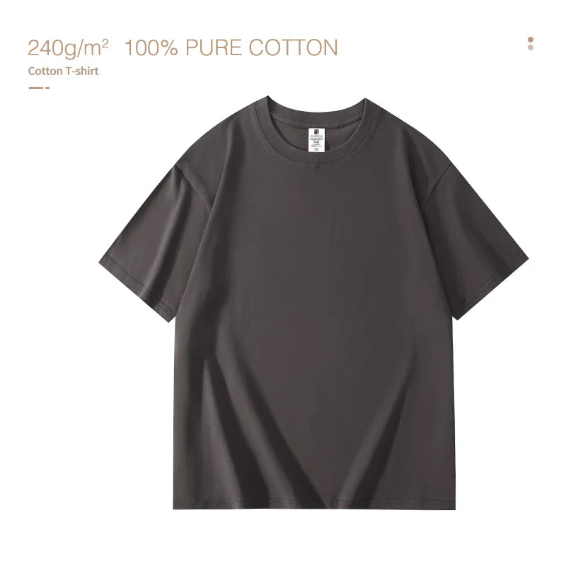 220gsm Heavy Oversized Plain T-Shirt for Men Summer HighQualtity Short Sleeve Tee 100%cotton Solid Color Trendy Casual white Top - Live Store 4U