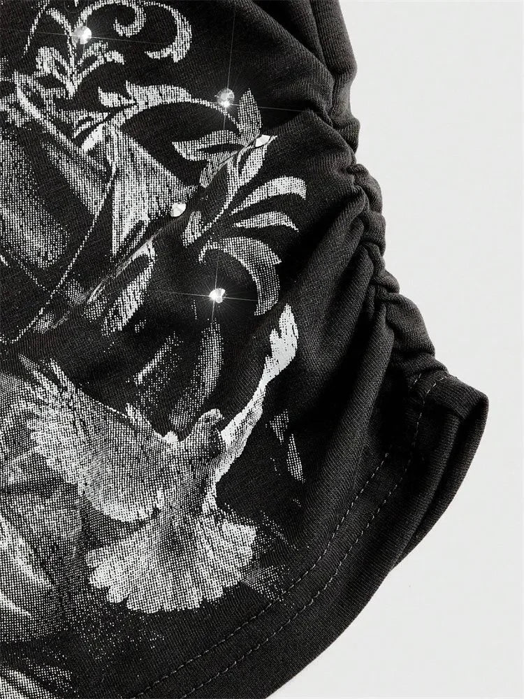 Women Gothic Print Tube Top Summer Y2K Clothes Sleeveless Off the Soulder Crop Top Streetwear - Live Store 4U