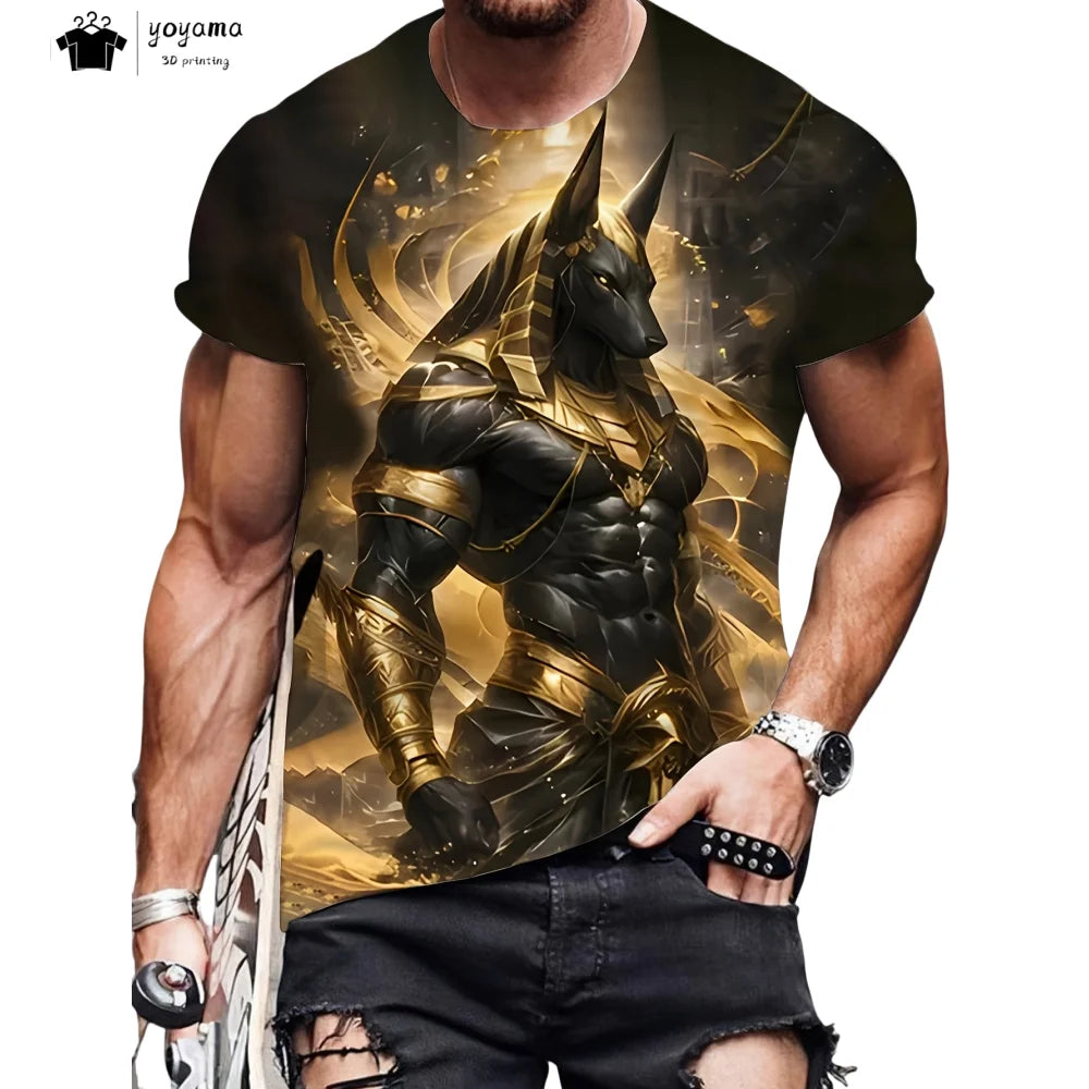 Men's T-Shirt with Egyptian Pharaoh Graphic T-Shirts Breathable Men Top Trendy Oversized Men's Clothing New Fashion Y2k Clothes