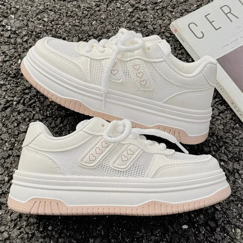 2025 New! Summer Women's Fashionable Sneakers - Small White Casual  Breathable Mesh  Rubber Surface