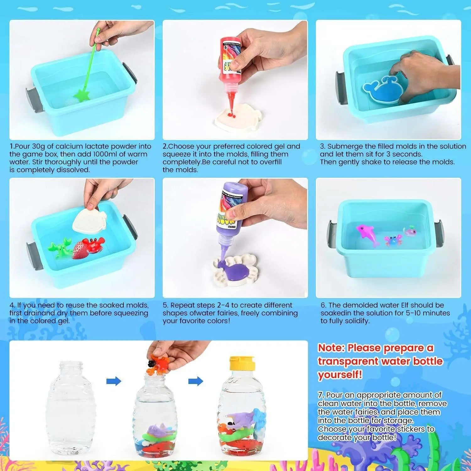 Abifny Magic Water Toy Elf Kit, Aqua Water Fairy Gel 12 Magic Gels Kit 12 Molds Creative Water Pets Squishy Toy DIY STEM for Kid