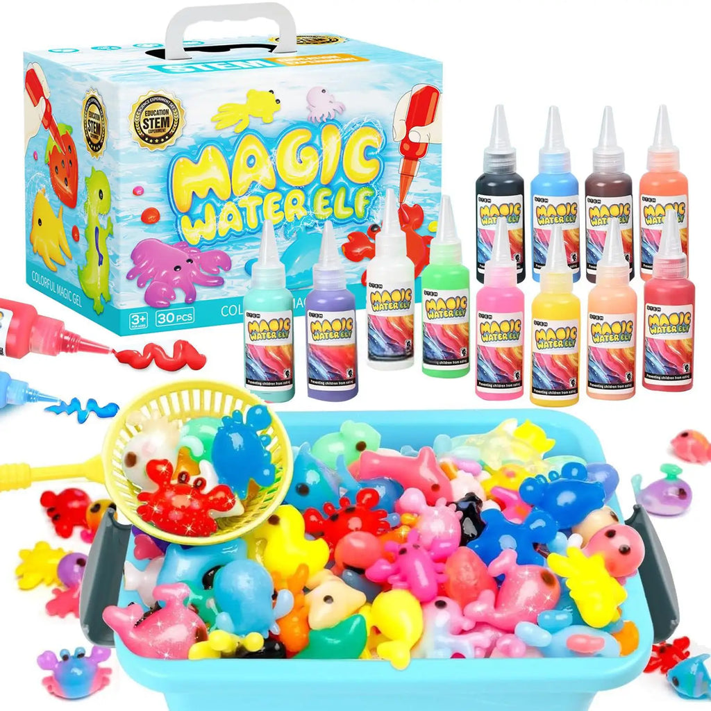 Abifny Magic Water Toy Elf Kit, Aqua Water Fairy Gel 12 Magic Gels Kit 12 Molds Creative Water Pets Squishy Toy DIY STEM for Kid