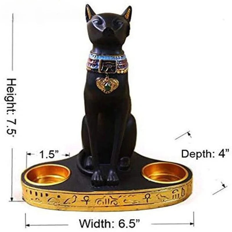 Egyptian Cat Craft Candlestick Candle Holder Resin Statue Retro Cat Goddess Figurine Home Office Garden Decoration Gift Ornament